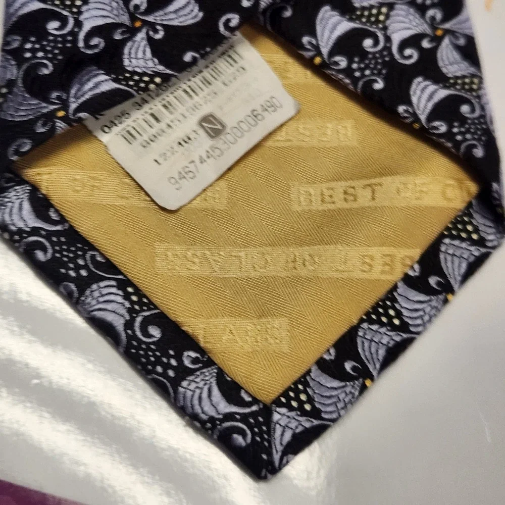 Robert Talbott Best of Class Nordstrom Extra Long Silk Tie Black Silver Pattern‎